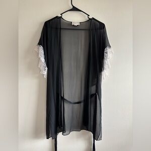 Christine Vancouver silk chiffon wrap size S black with white lace